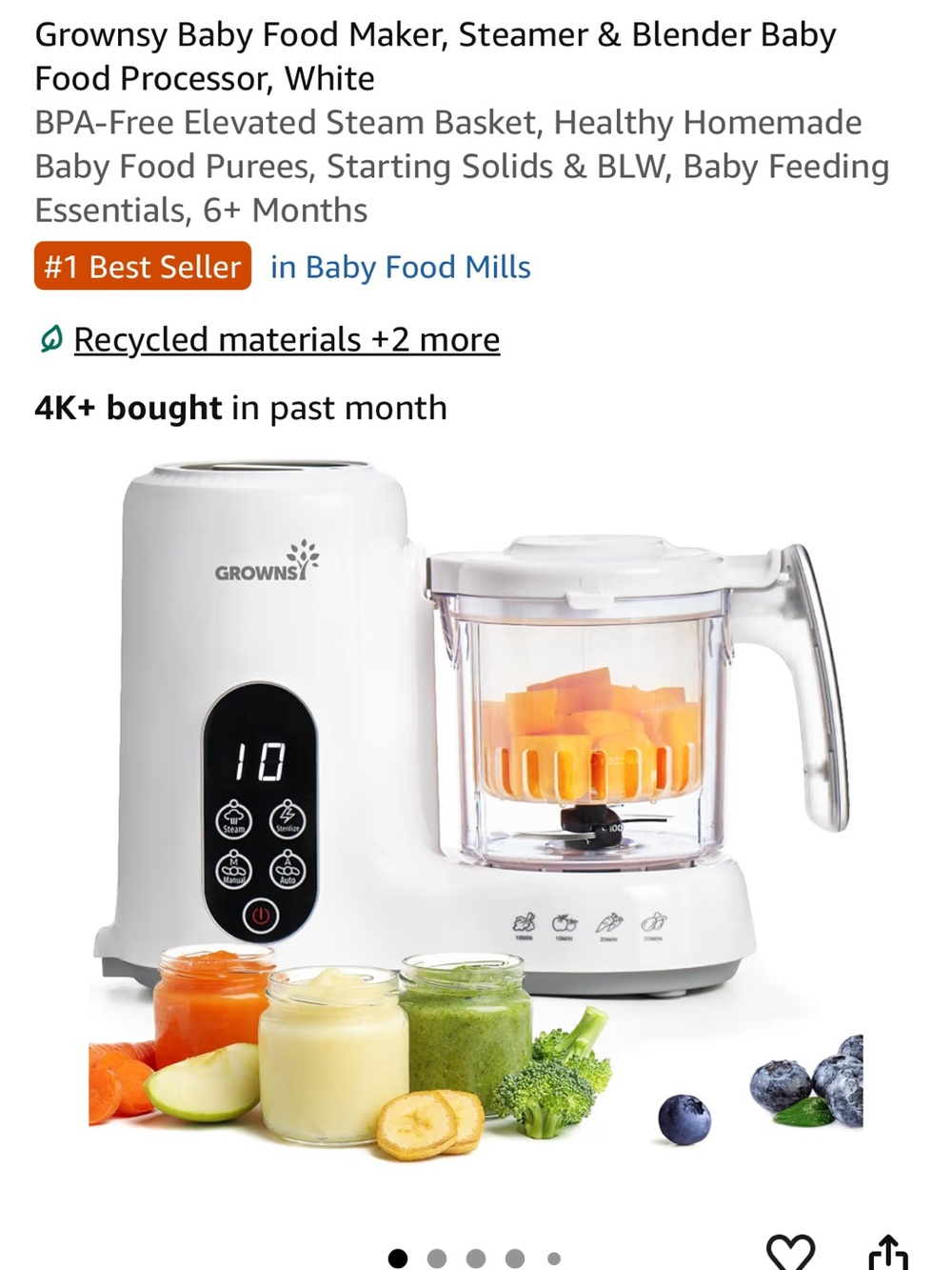 GROWNSY White Baby Food Steamer & Blender
